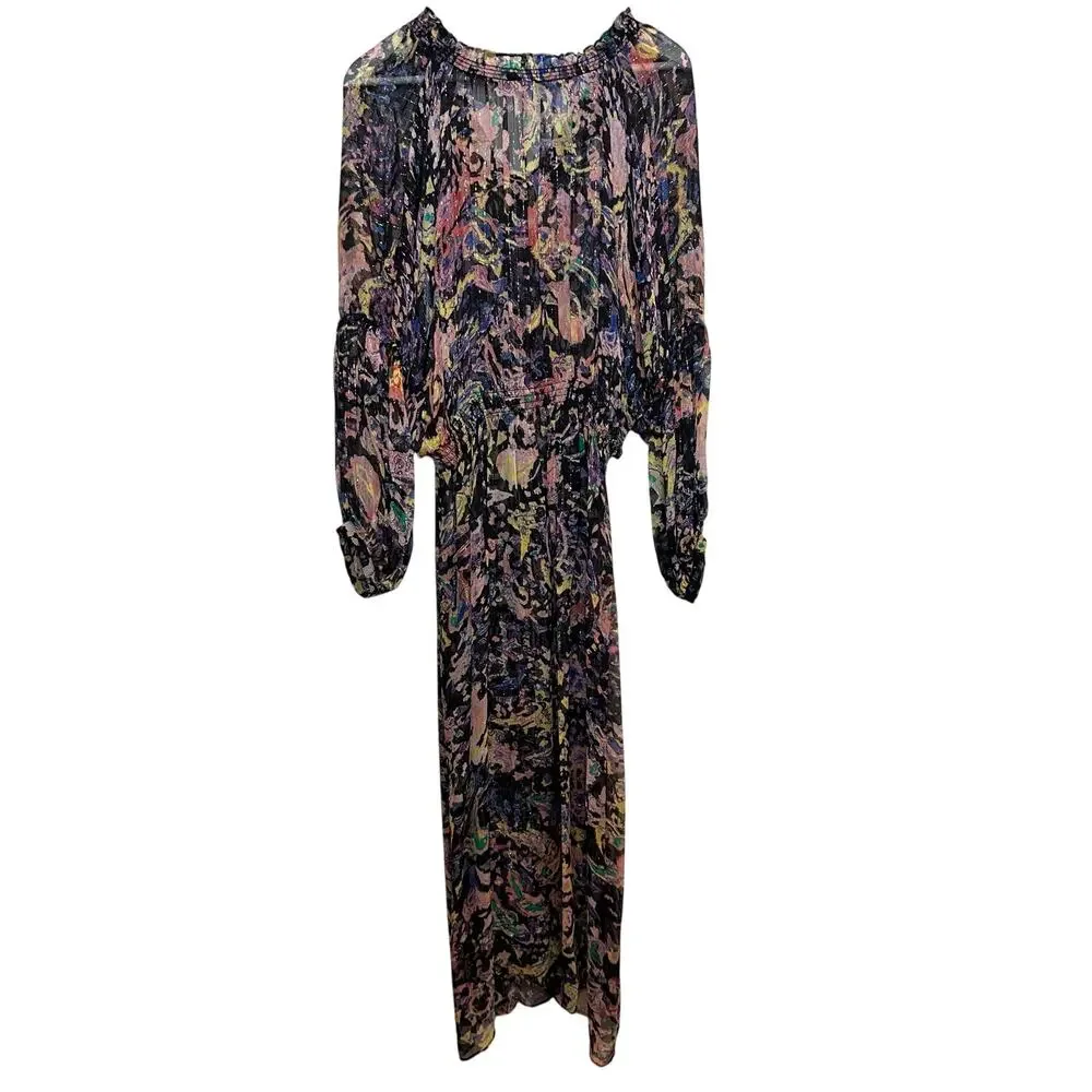 IRO Paris Ramona Dress Ruffle Trimmed Metallic Printed Chiffon Midi 40 - Picture 4 of 11